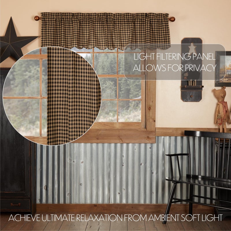 VHC Brands, Black Check, Cotton, 16x72, Scalloped Valance, Black - Image 3